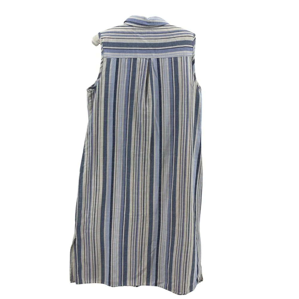Mlle Gabrielle Shirt‎ Dress Womens L Blue Cotton Blend Stripe Sleeveless Coastal